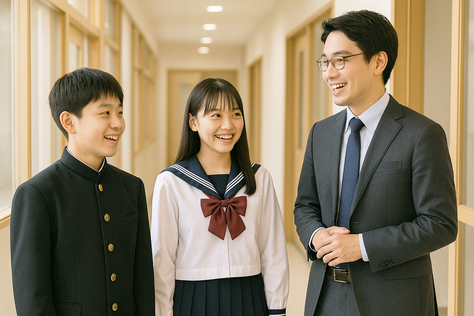 生徒が笑顔で勉強している様子